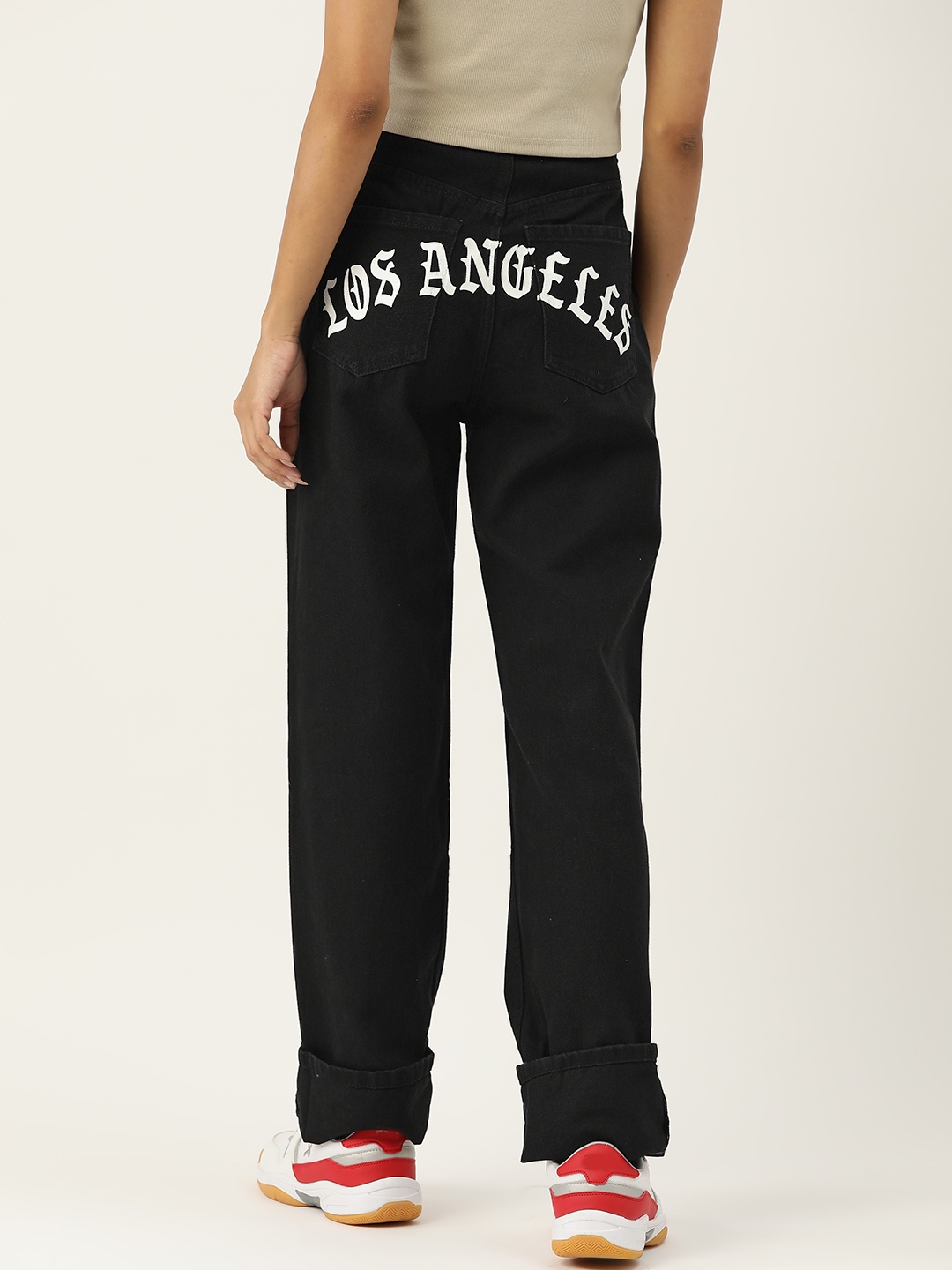 

Malachi Women Straight Fit High-Rise Printed Cotton Jeans, Black