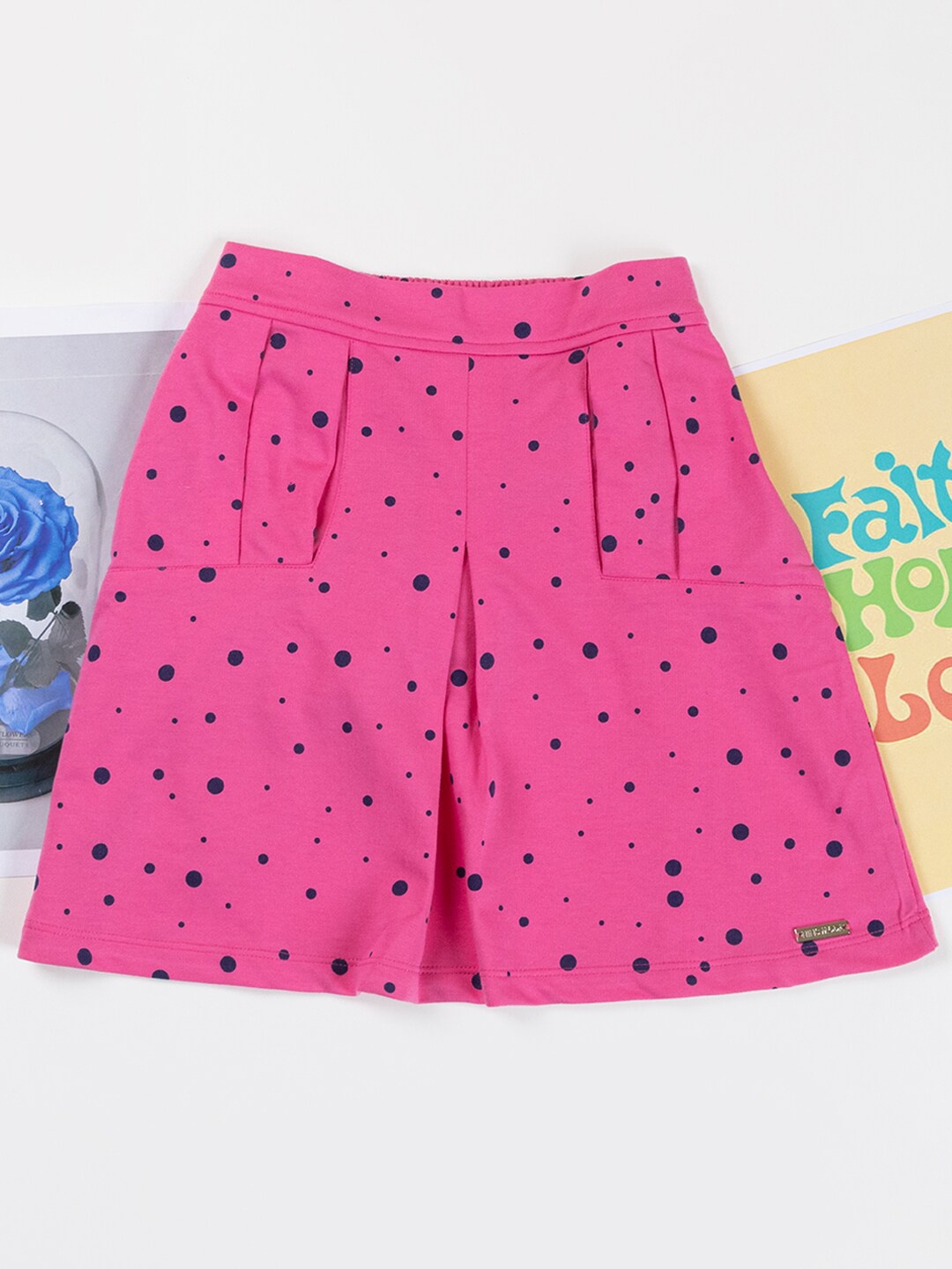 

PAMPOLINA Girls Polka Dot Printed Mid-Rise Cotton A-Line Skirts, Pink