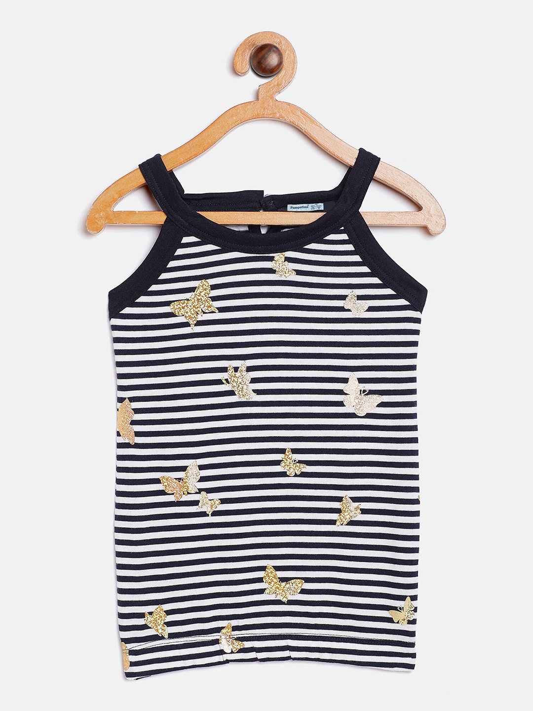 

PAMPOLINA Girls Striped Halter Neck Cotton Tank Top, Navy blue