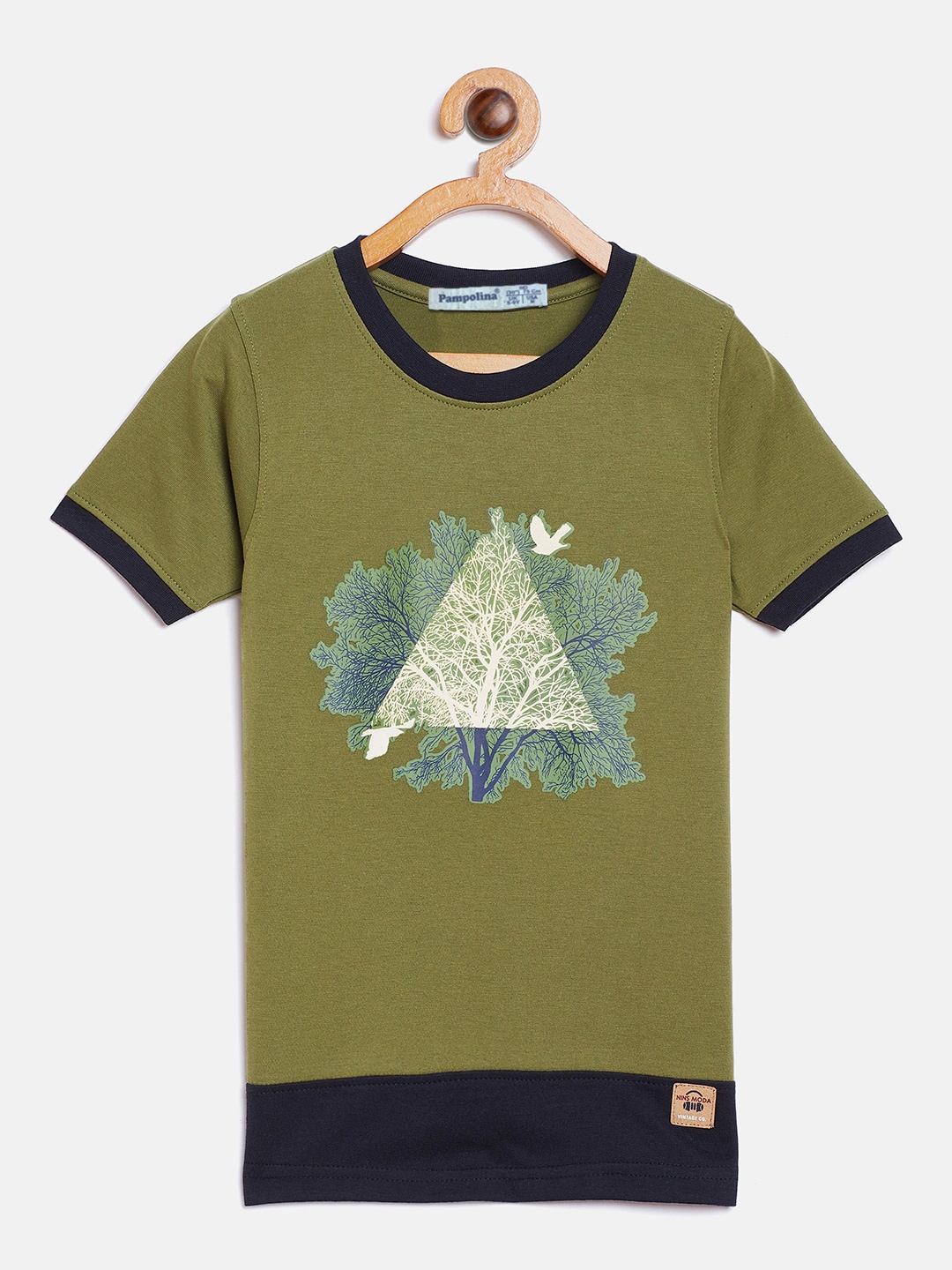 

PAMPOLINA Boys Graphic Printed Cotton T-shirt, Olive