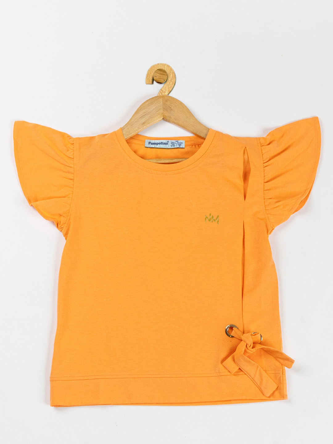 

PAMPOLINA Girls Flutter Sleeve Tie-Up Cotton Top, Orange
