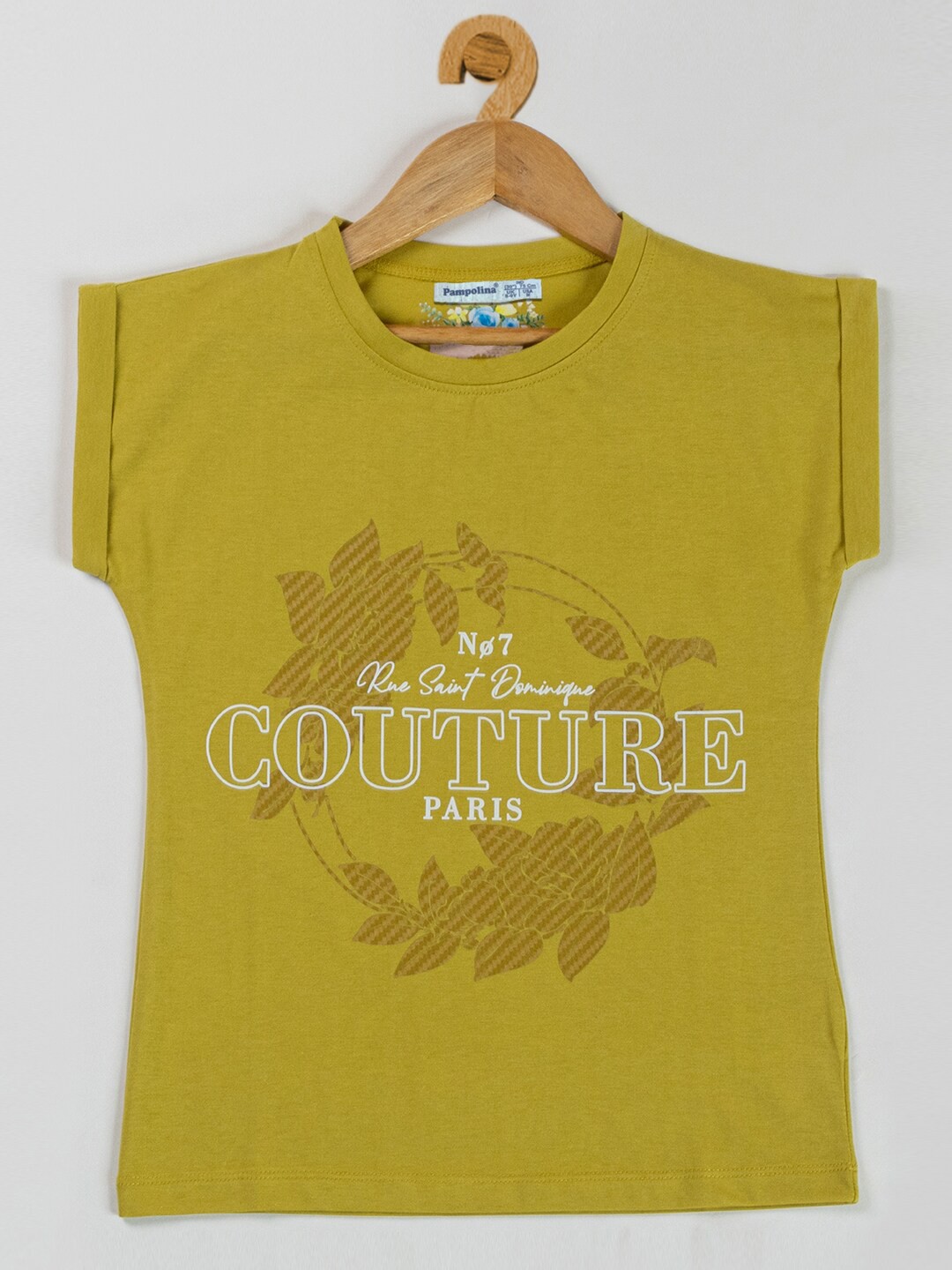 

PAMPOLINA Girls Typography Printed Extended Sleeve Cotton Top, Green