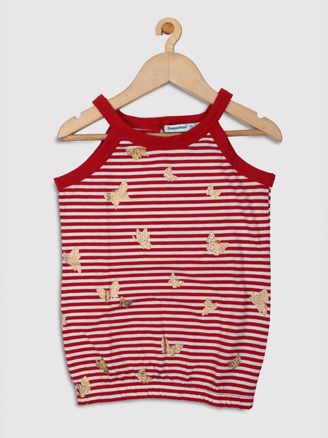 

PAMPOLINA Girls Striped Cotton Top, Red