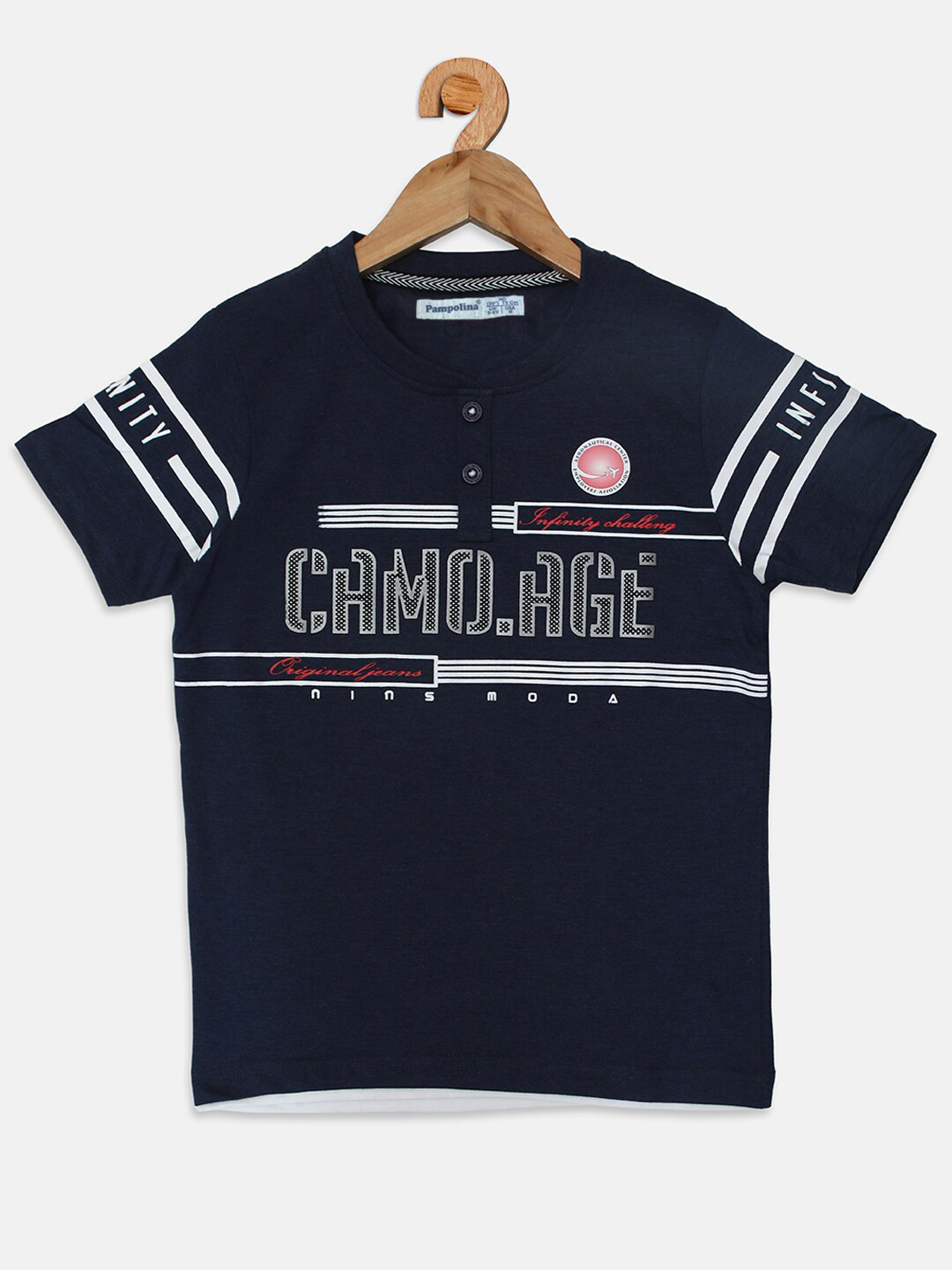 

PAMPOLINA Boys Typography Printed Cotton T-shirt, Navy blue