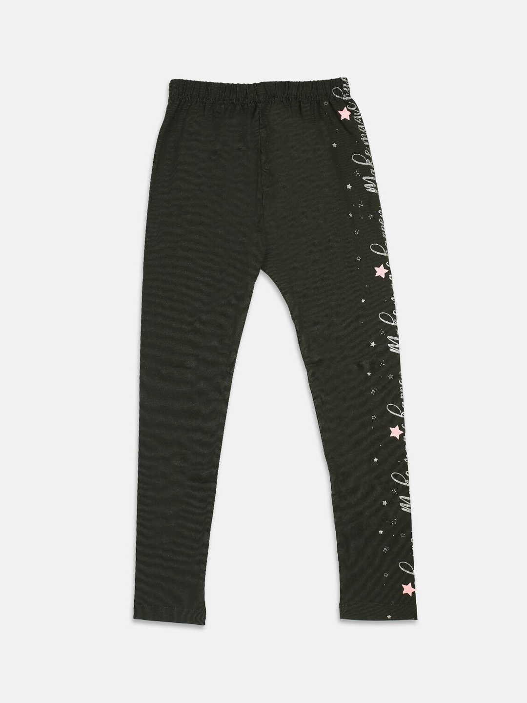 

PAMPOLINA Girls Typography Printed Cotton Track Pants, Olive