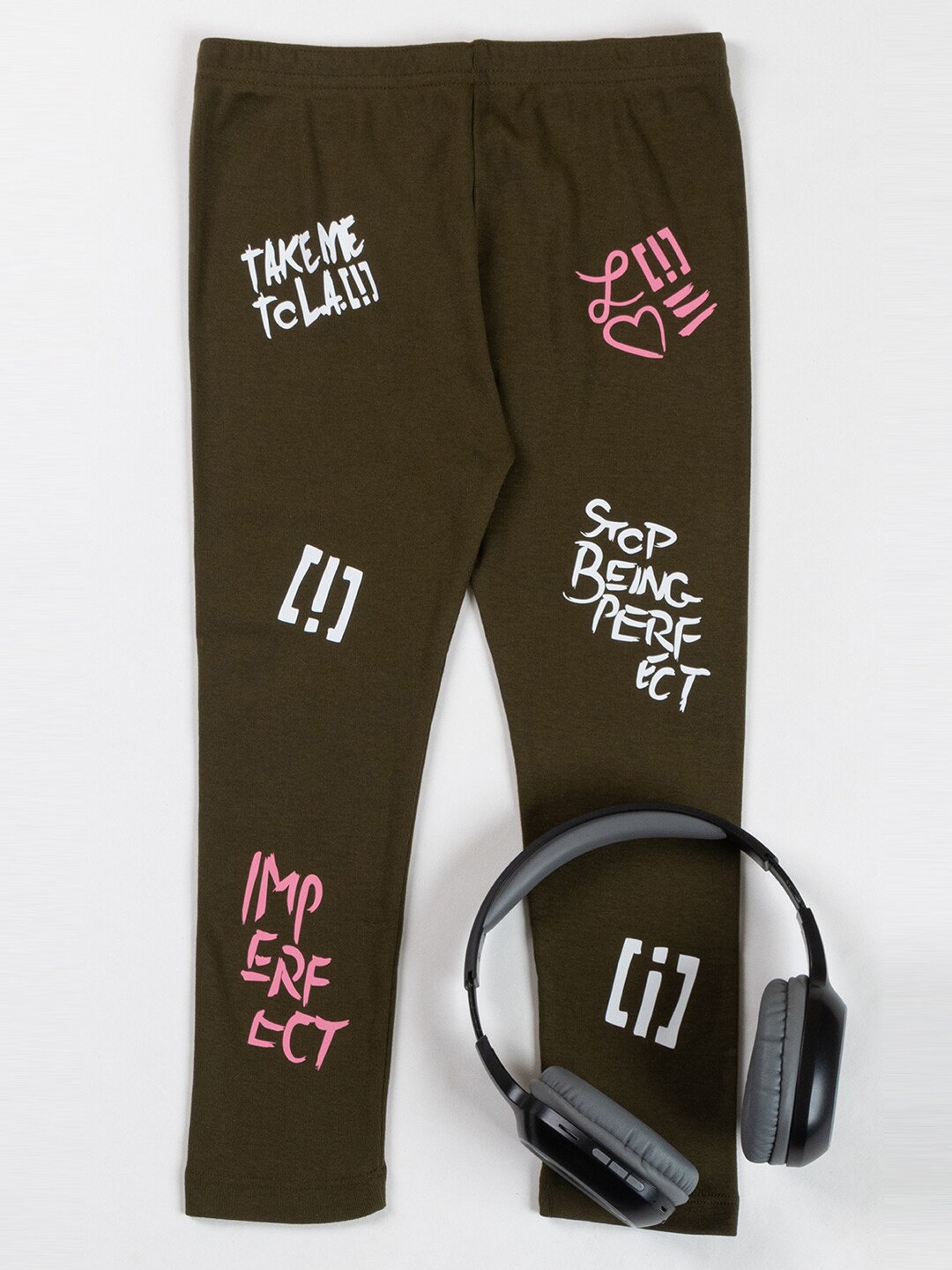 

PAMPOLINA Girls Typography Printed Cotton Capris, Olive