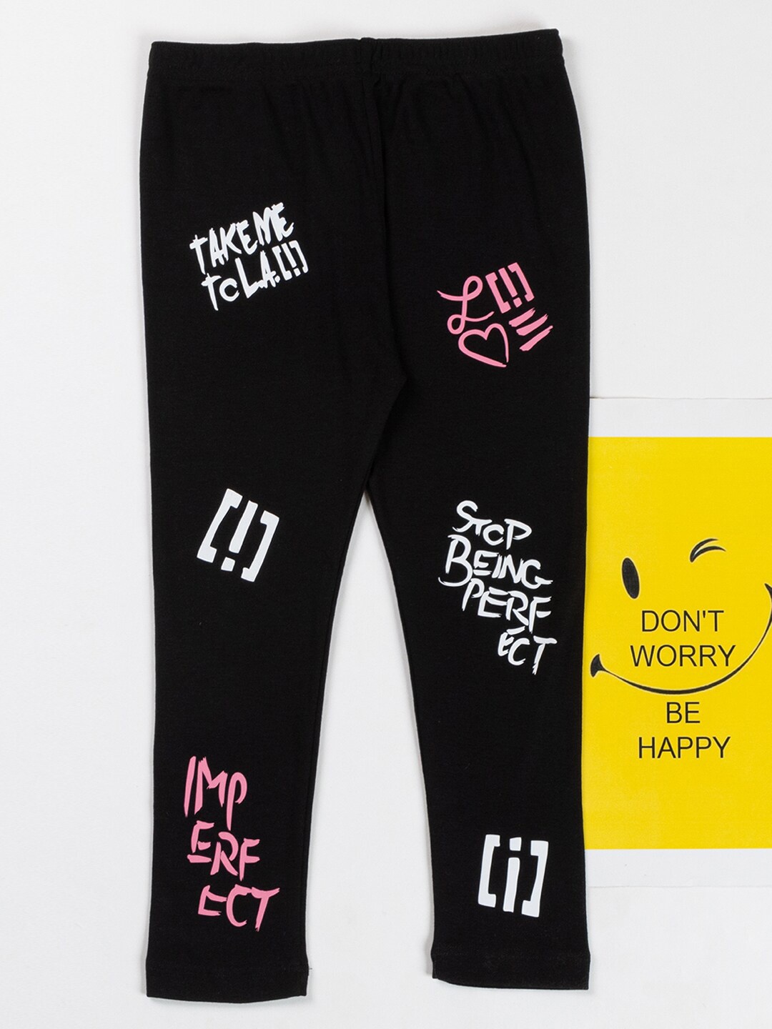 

PAMPOLINA Girls Typography Printed Cotton Capris, Black