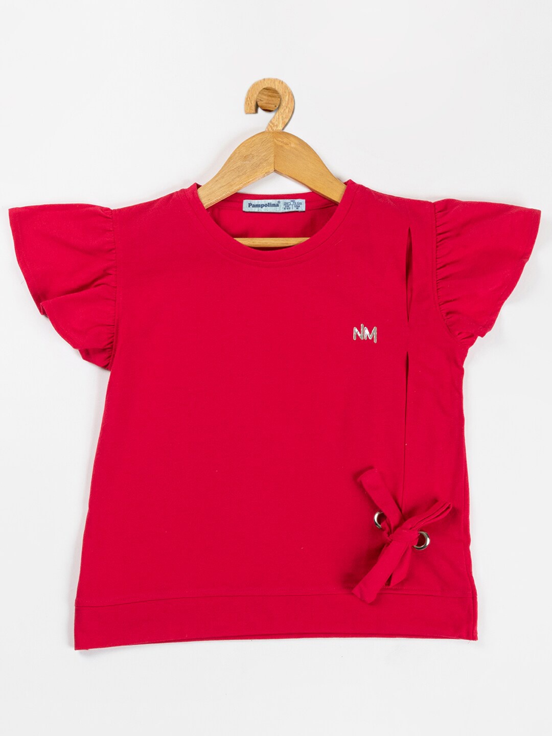 

PAMPOLINA Girls Flared Sleeves Tie-Up Cotton Top, Magenta
