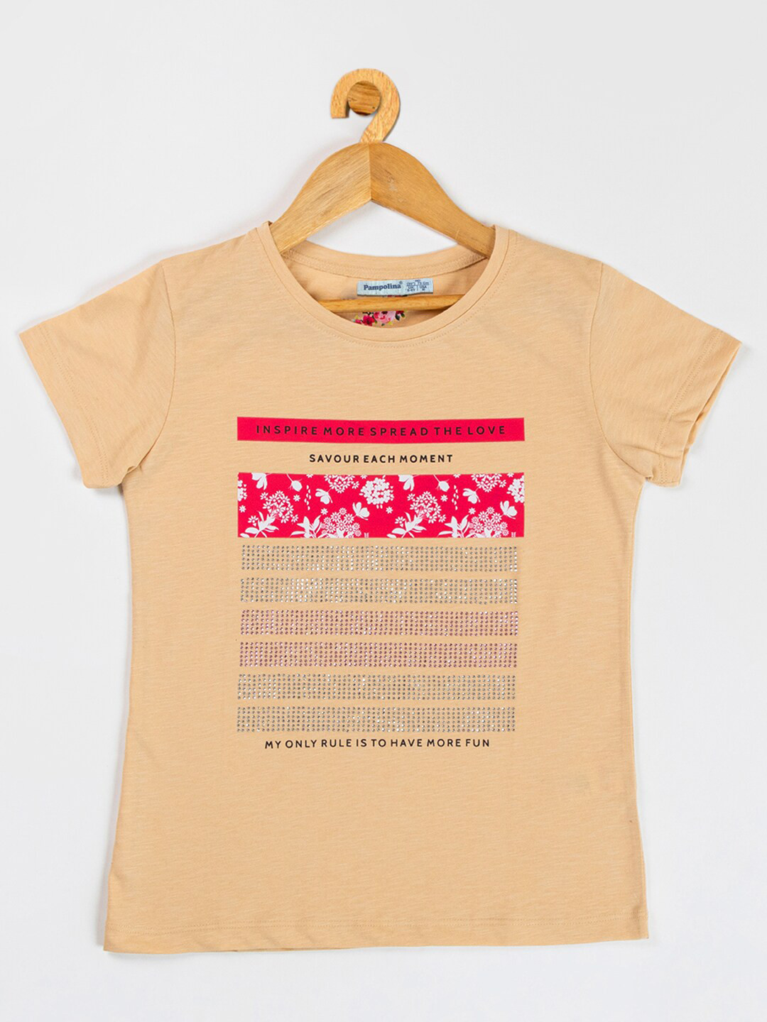 

PAMPOLINA Floral Printed Cotton T-Shirt, Beige