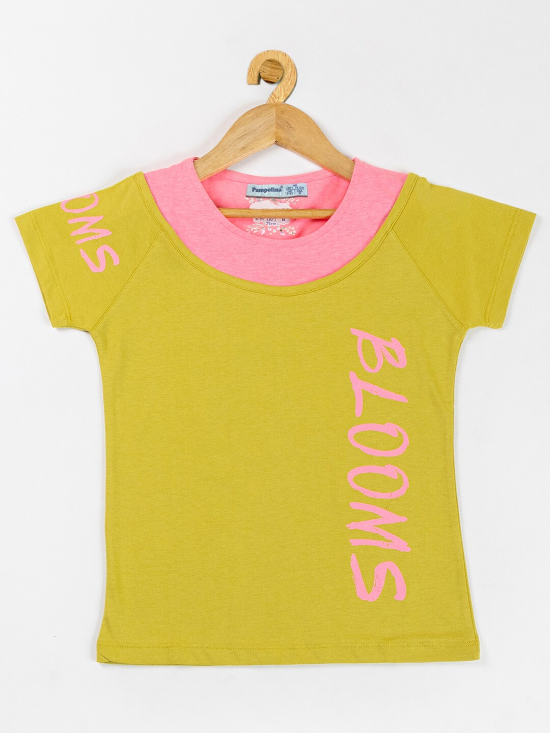 

PAMPOLINA Girls Typography Print Round Neck Cotton Top, Green