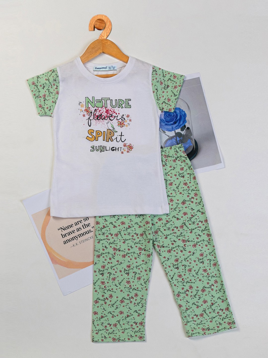

PAMPOLINA Girls Floral Printed Night Suit, Green