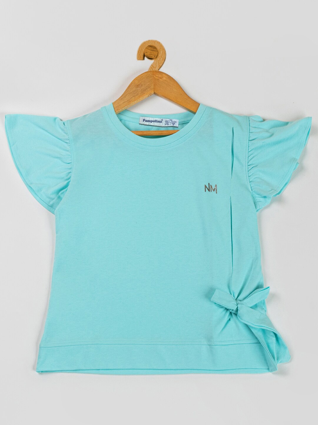 

PAMPOLINA Girls Flutter Sleeve Tie-Up Cotton Top, Blue