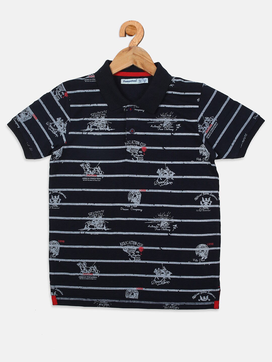 

PAMPOLINA Boys Striped Polo Collar Cotton T-shirt, Navy blue