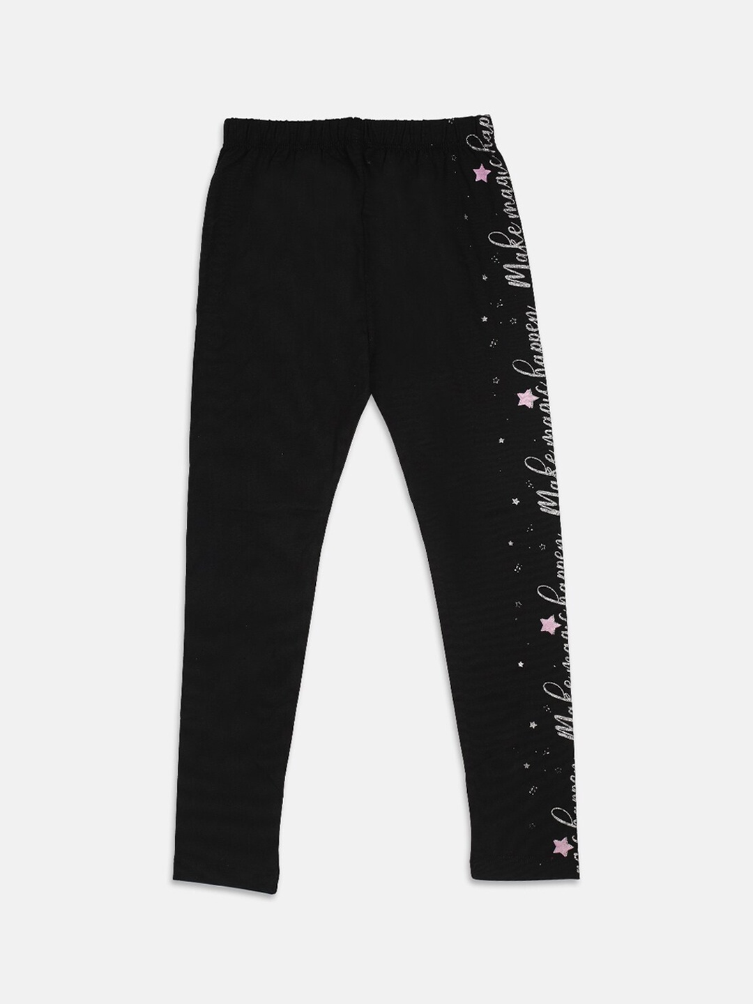 

PAMPOLINA Girls Typography Printed Cotton Track Pants, Black