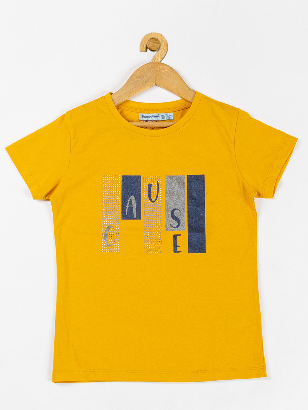 

PAMPOLINA Girls Typography Printed Cotton T-Shirt, Mustard