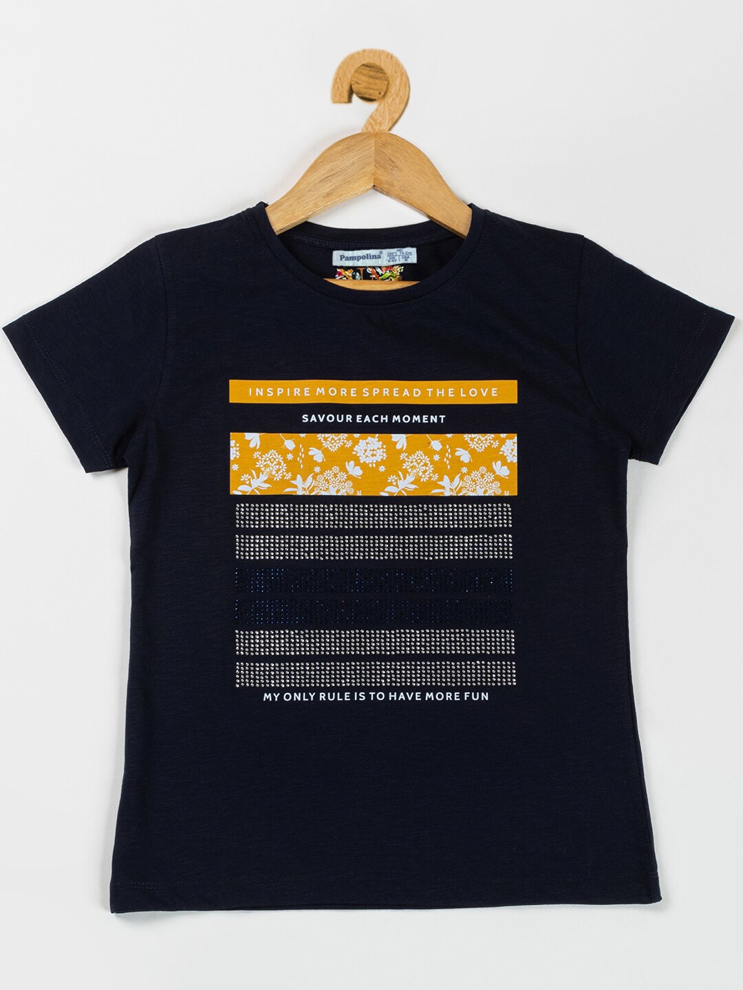 

PAMPOLINA Floral Printed Cotton T-Shirt, Navy blue
