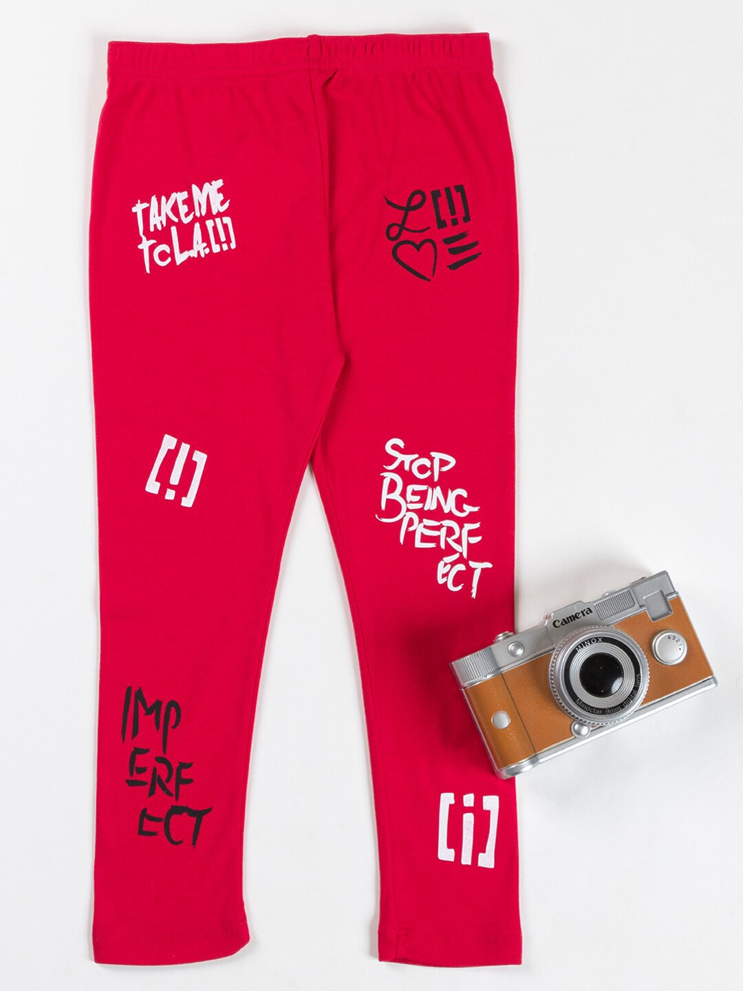 

PAMPOLINA Girls Typography Printed Cotton Capris, Red