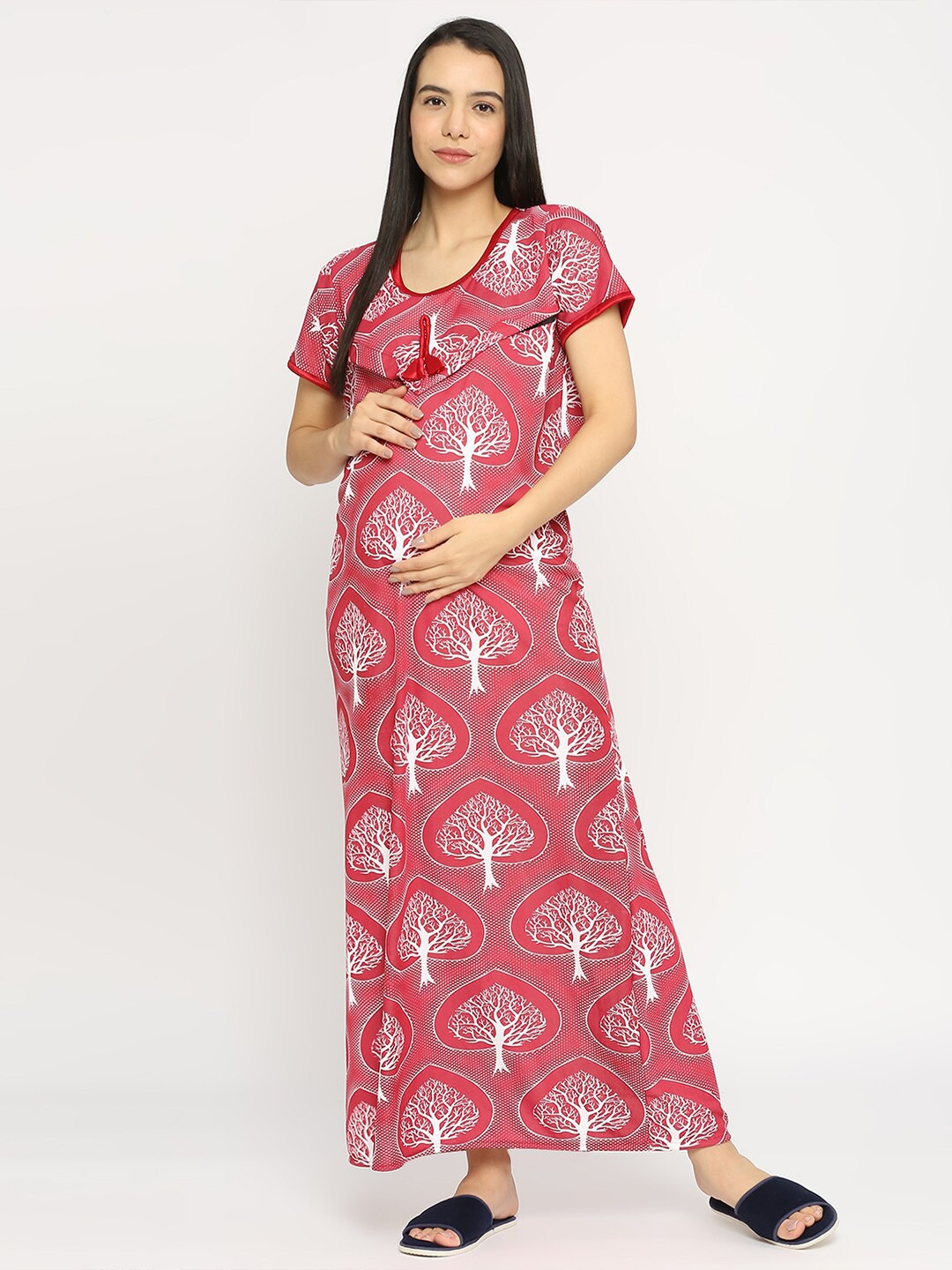 

Pretty Awesome Floral Printed Maternity Kaftan Maxi Nightdress, Pink