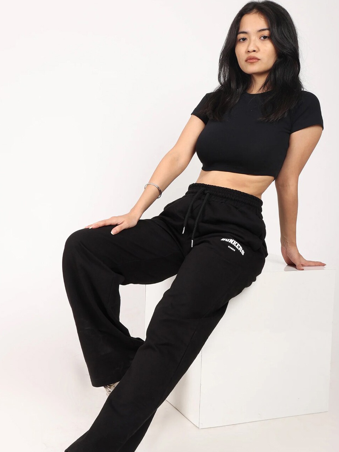 

Bonkers Corner Women Black Mid-Rise Wide Leg Track Pants