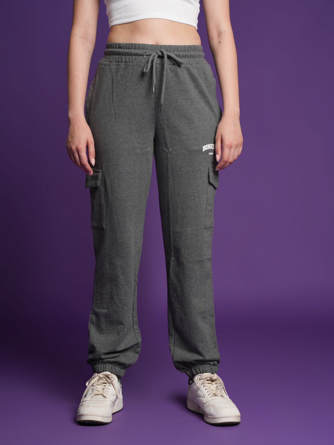 

Bonkers Corner Women Charcoal Relaxed Fit Mid-Rise Cargo Track Pants