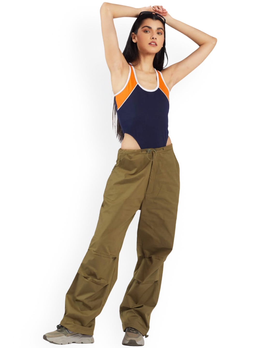 

Bonkers Corner Women Olive Green Relaxed Fit Pure Cotton Parachute Track Pants