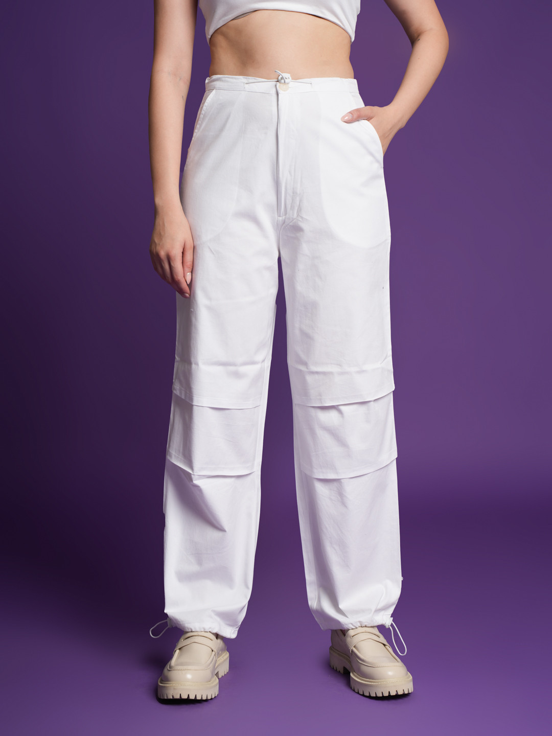 

Bonkers Corner Women White Relaxed Fit Cotton Parachute Track Pants