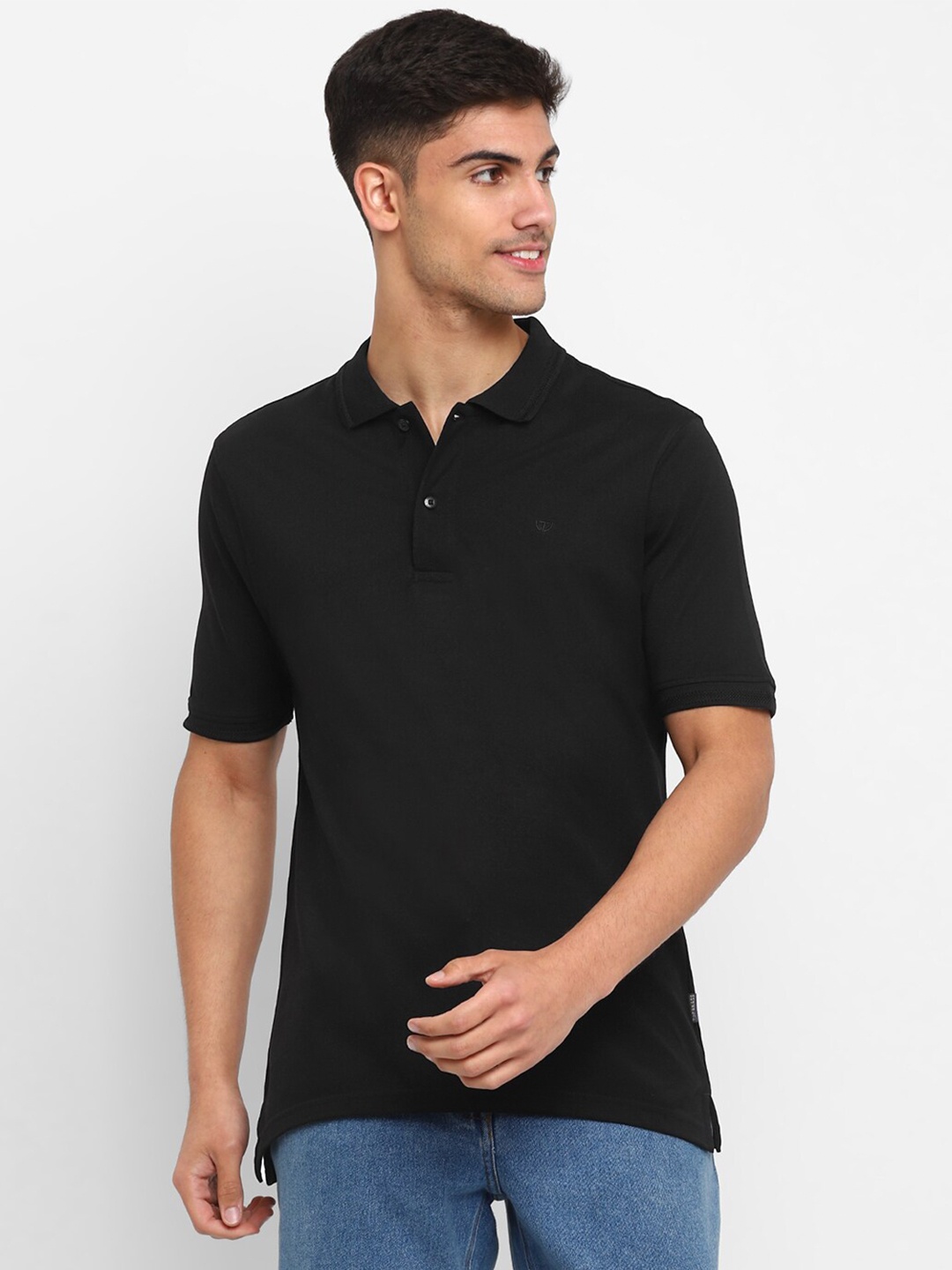 

TOP BRASS Polo Collar Cotton T-shirt, Black