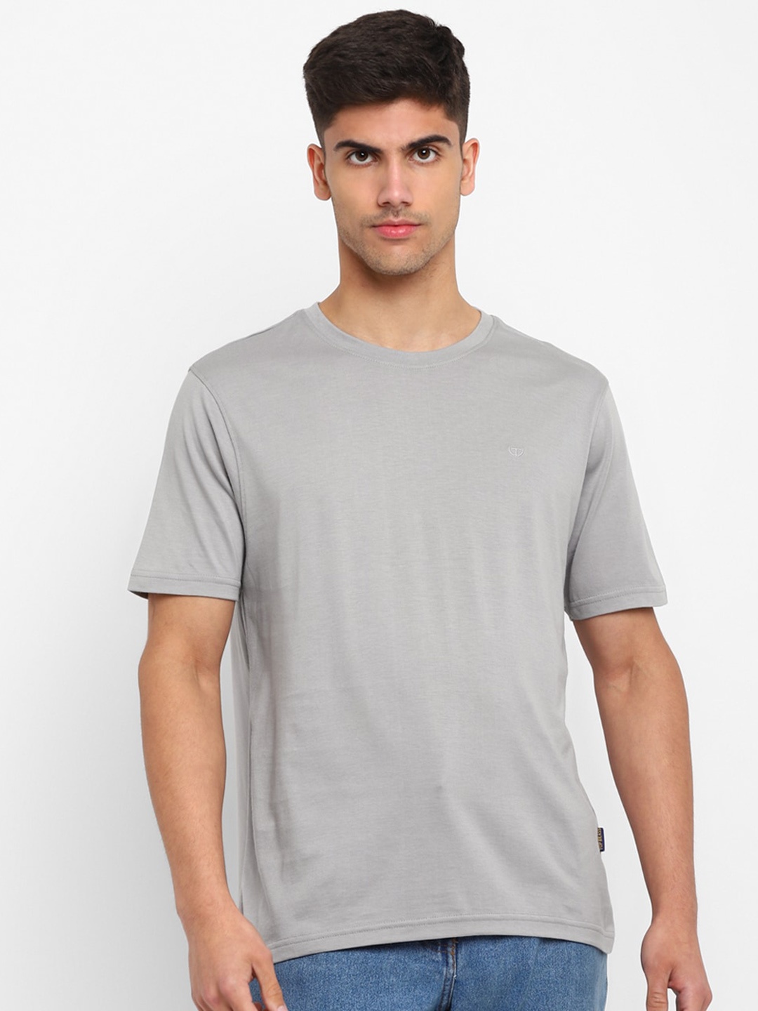 

TOP BRASS Round Neck Cotton T-shirt, Grey