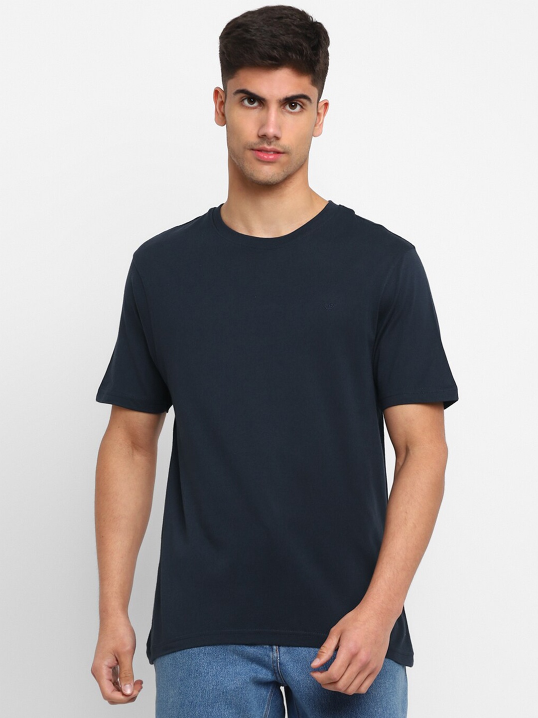 

TOP BRASS Round Neck Short Sleeve Cotton T-shirt, Navy blue