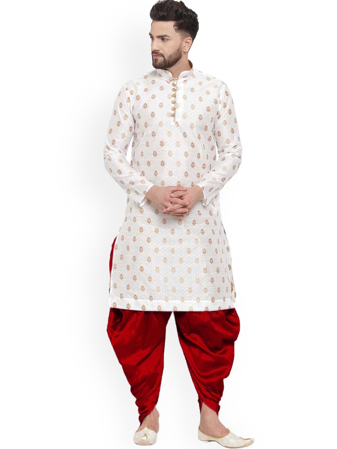 

Larwa Mandarin Collar Ethnic Motifs Kurta with Salwar, White