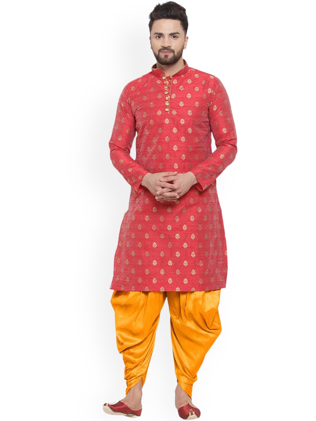 

Larwa Men Maroon Ethnic Motifs Woven Design Silk Kurta With Salwar