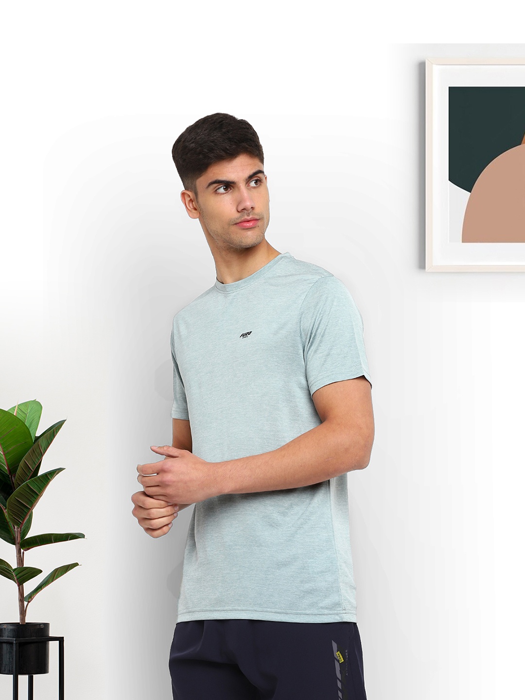 

FURO by Red Chief Round Neck Training Or Gym T-Shirt, Grey melange