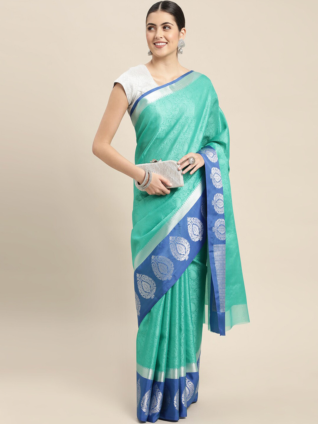 

HOUSE OF BEGUM Paisley Woven Design Zari Banarasi Saree, Blue