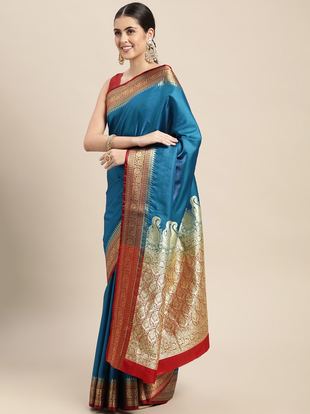 

HOUSE OF BEGUM Woven Design Zari Banarasi Saree, Blue