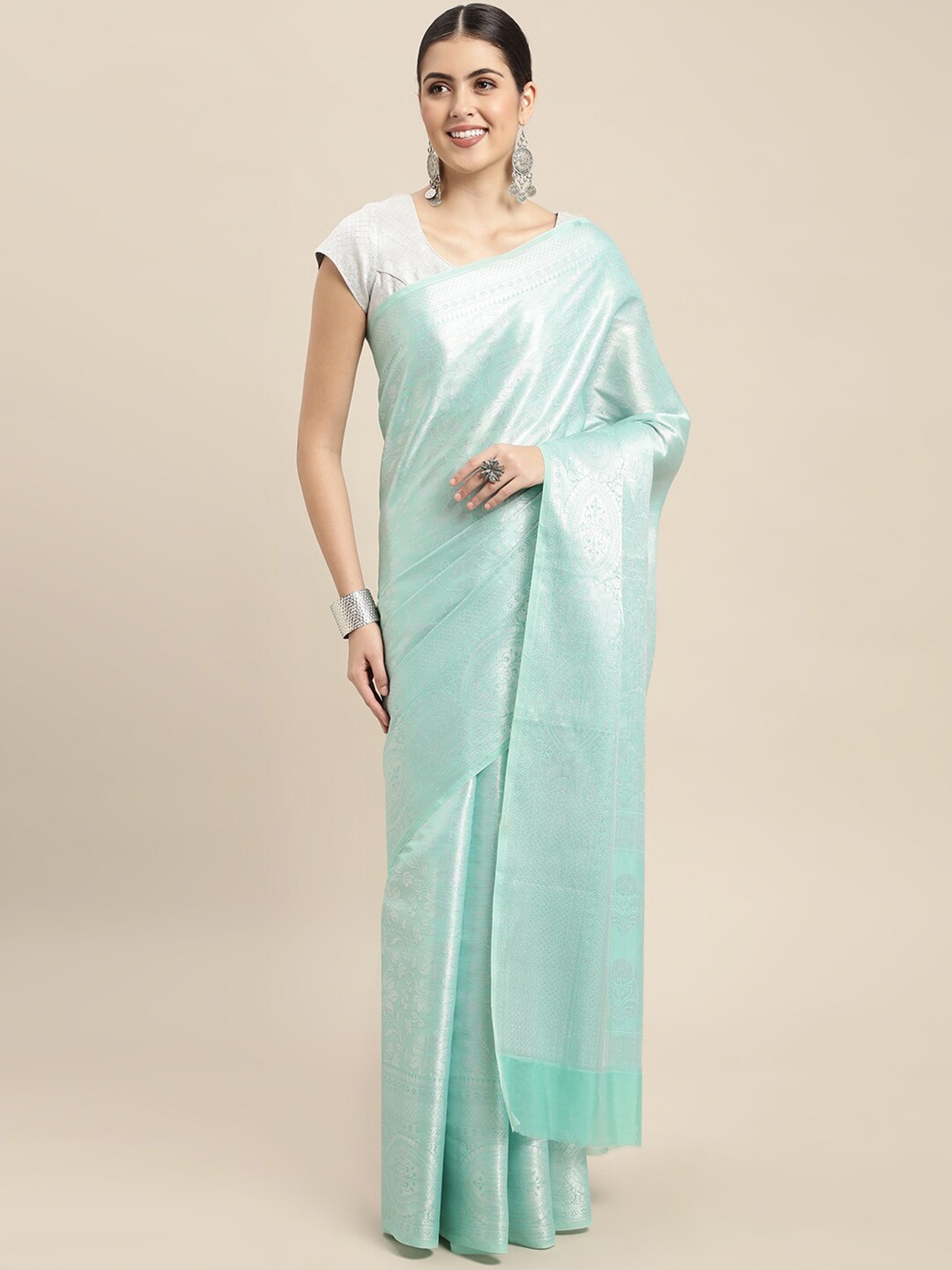 

HOUSE OF BEGUM Floral Woven Design Zari Banarasi Saree, Blue