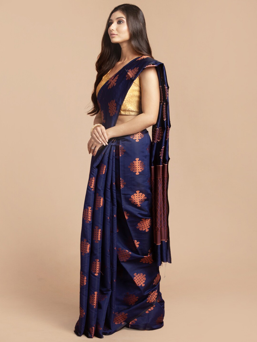 

HOUSE OF BEGUM Ethnic Motifs Zari Organza Banarasi Saree, Blue