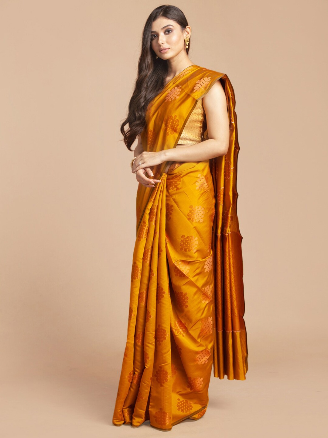 

HOUSE OF BEGUM Ethnic Motif Zari Organza Banarasi Saree With Blouse Piece, Yellow