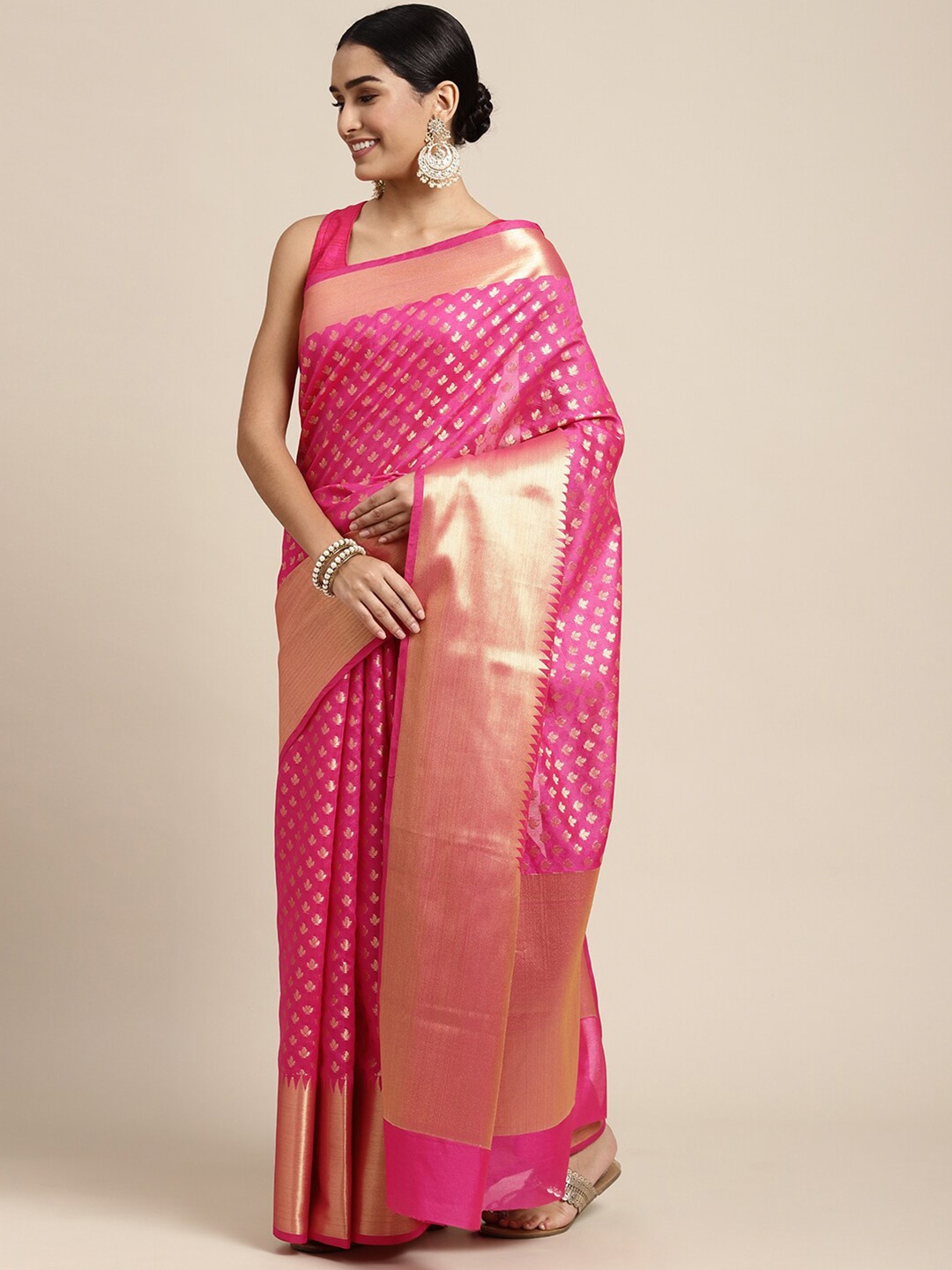 

HOUSE OF BEGUM Woven Design Zari Banarasi Saree, Pink