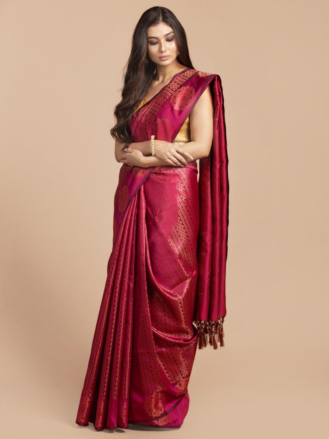 

HOUSE OF BEGUM Woven Design Zari Banarasi Saree, Pink