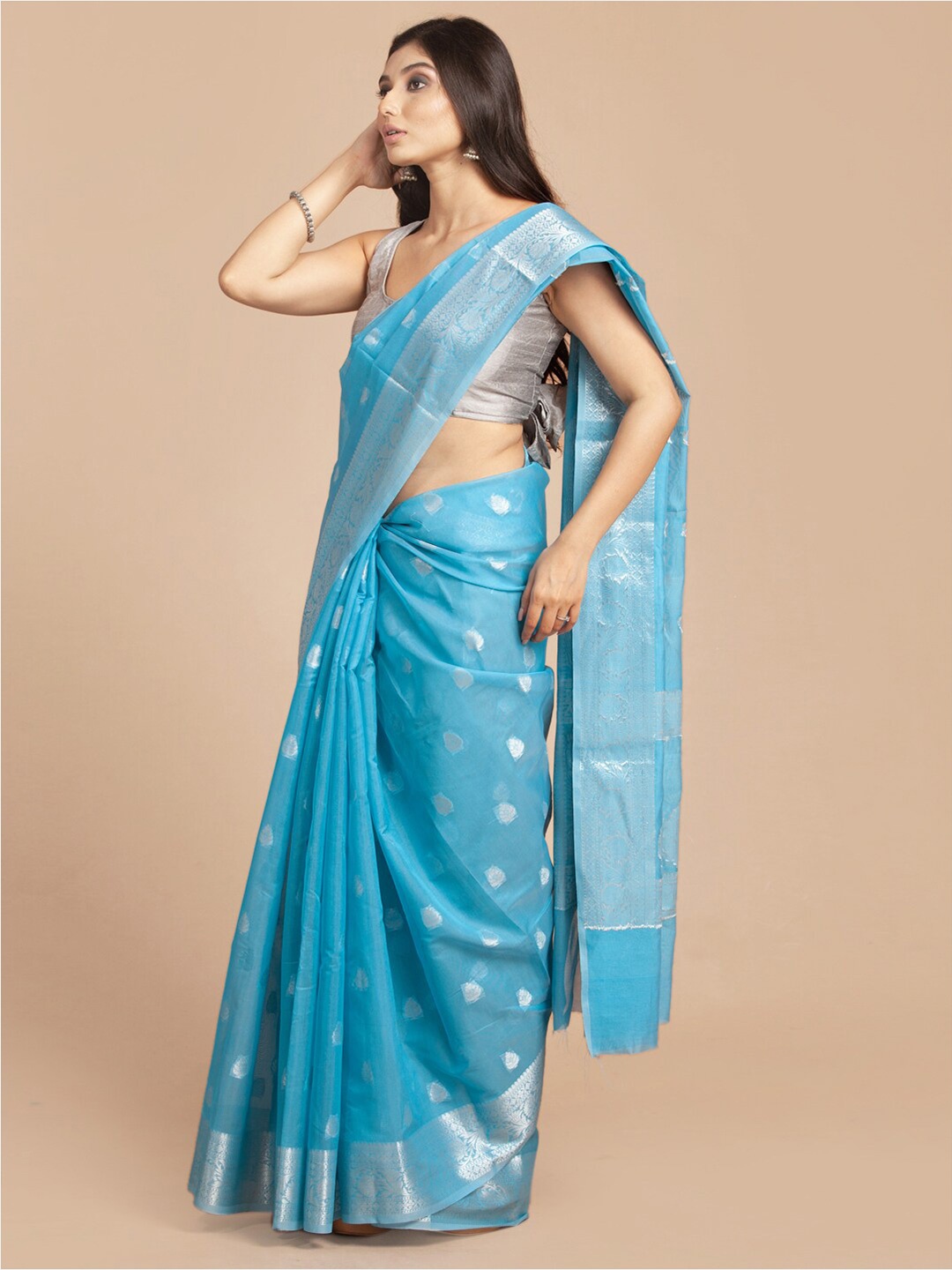 

HOUSE OF BEGUM Woven Design Zari Banarasi Saree, Blue