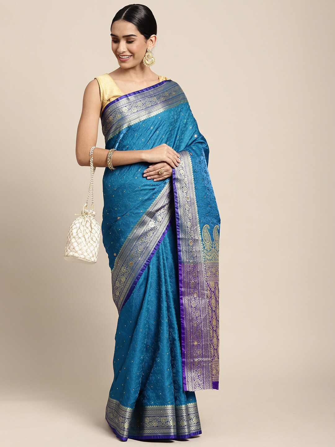 

HOUSE OF BEGUM Woven Design Zari Banarasi Saree, Blue