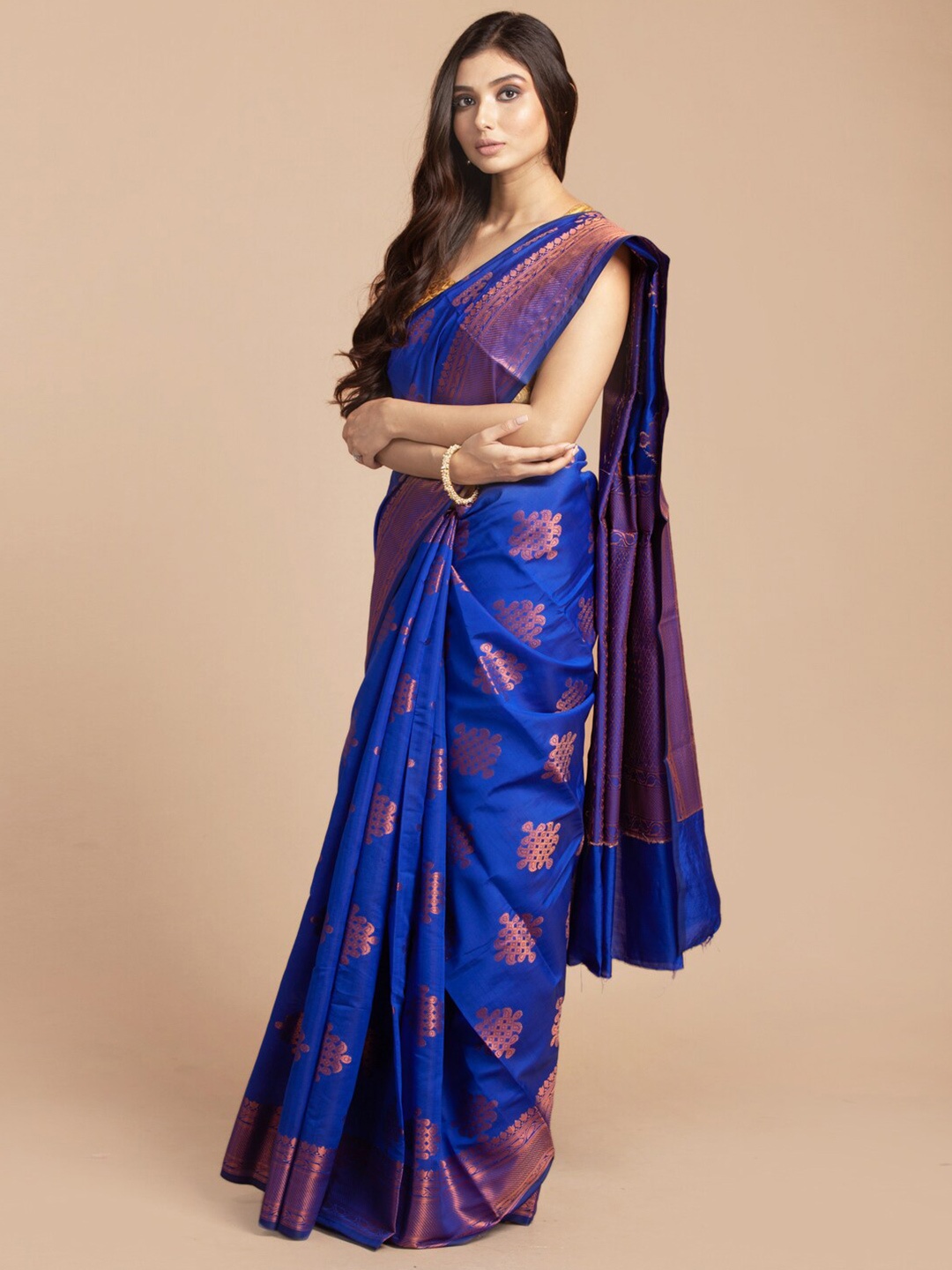 

HOUSE OF BEGUM Ethnic Motifs Woven Design Zari Organza Banarasi Saree, Blue