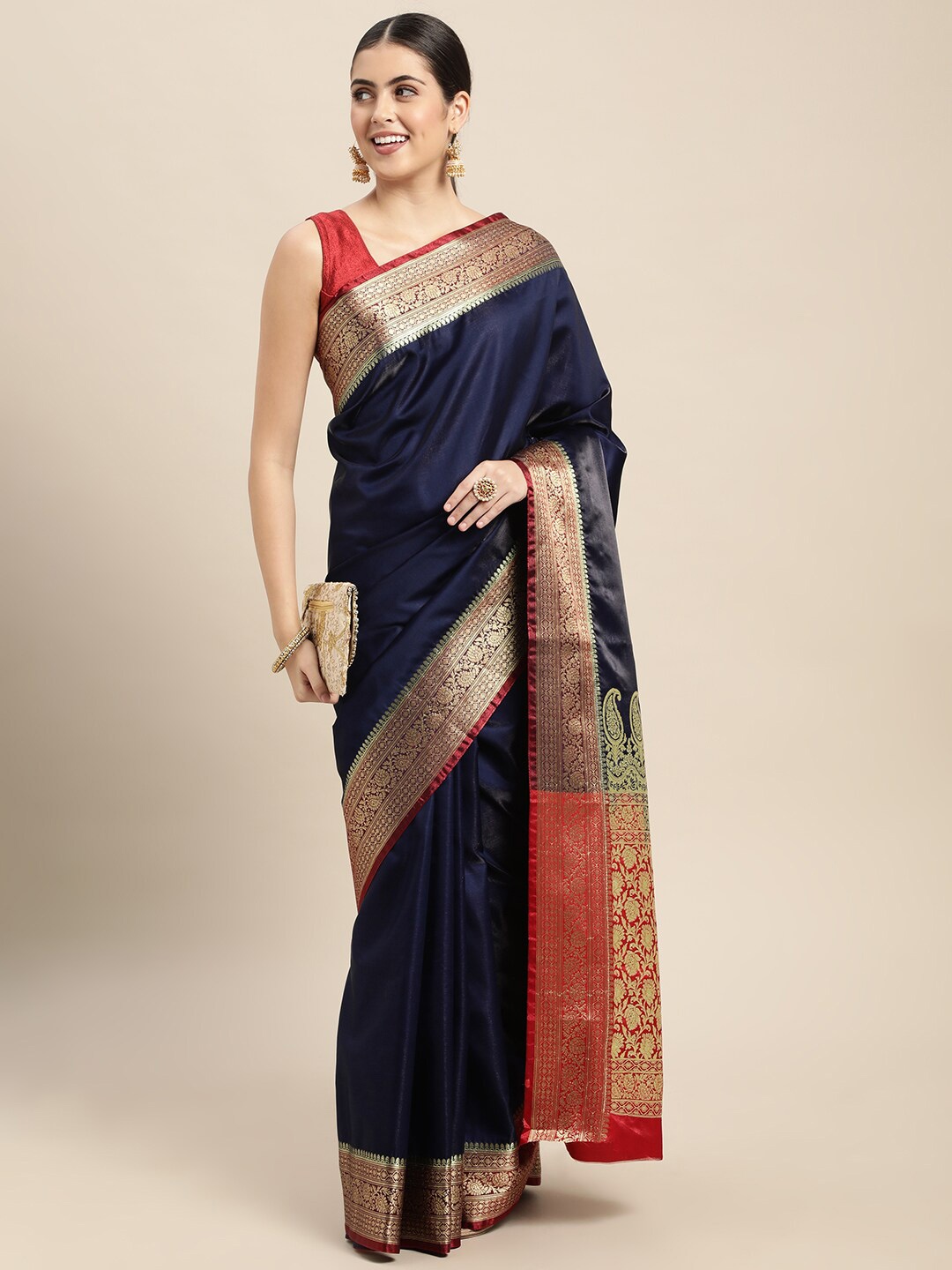 

HOUSE OF BEGUM Woven Design Zari Banarasi Saree, Blue