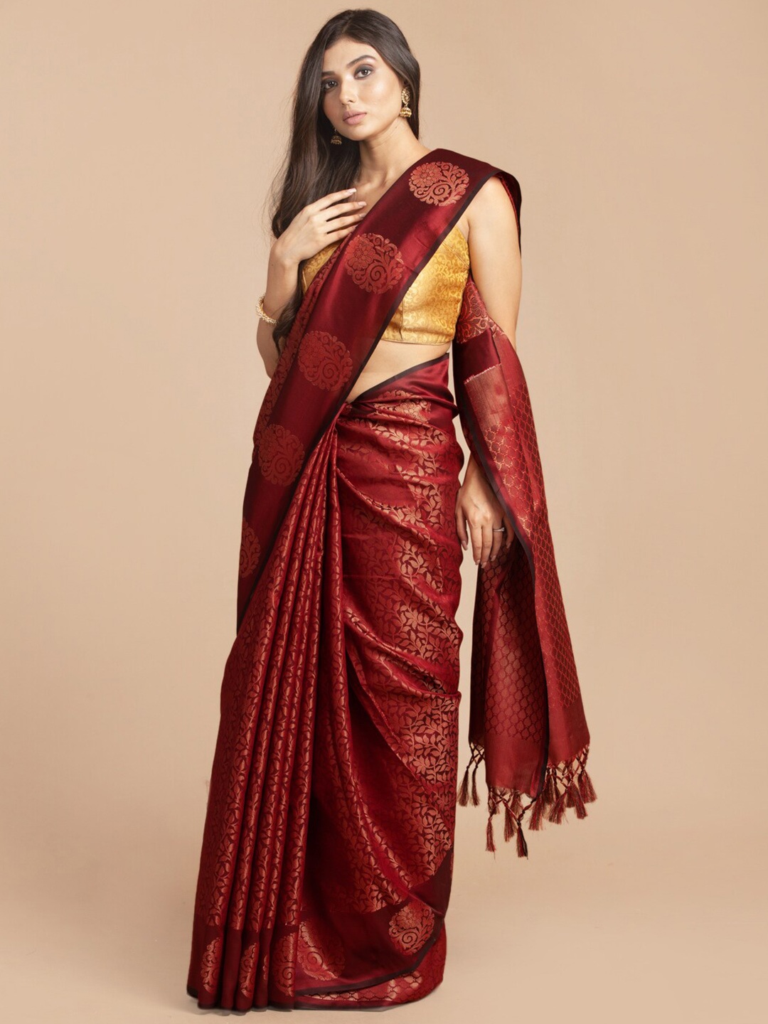 

HOUSE OF BEGUM Woven Design Zari Banarasi Saree, Maroon