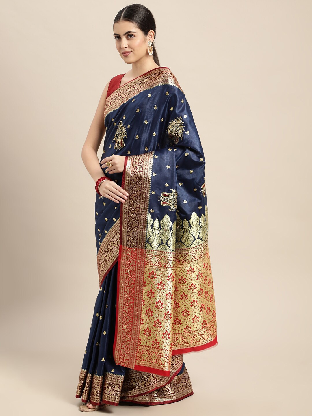 

HOUSE OF BEGUM Ethnic Motif Woven Design Zari Banarasi Saree, Blue