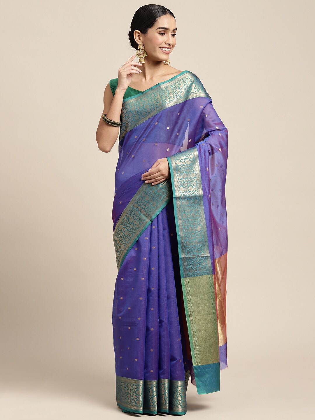 

HOUSE OF BEGUM Woven Design Zari Banarasi Saree, Blue
