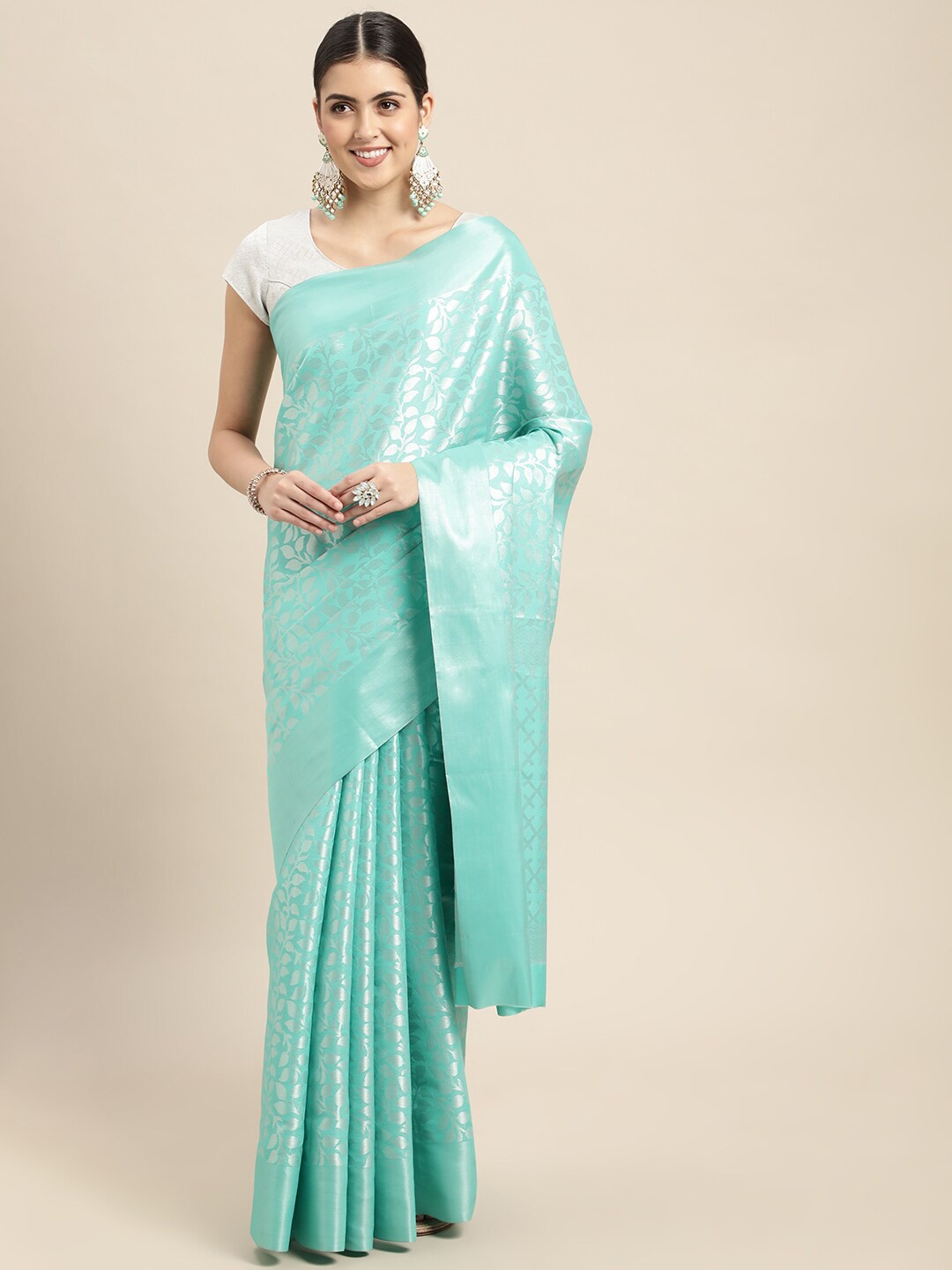 

HOUSE OF BEGUM Floral Woven Design Zari Banarasi Saree, Blue