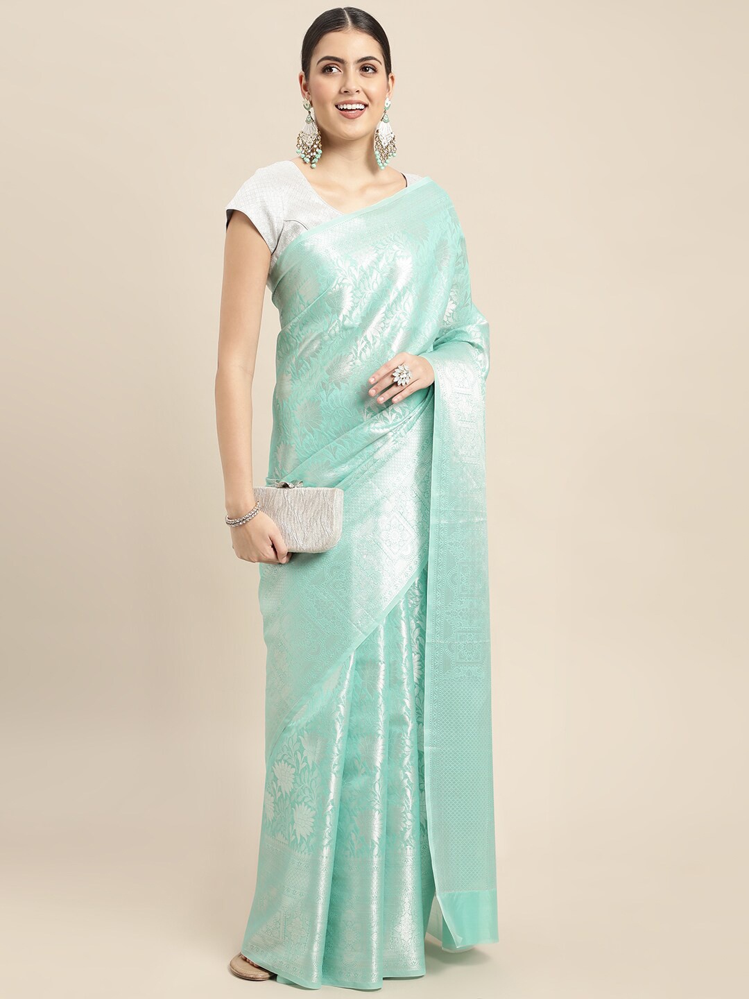 

HOUSE OF BEGUM Floral Woven Design Zari Banarasi Saree, Blue