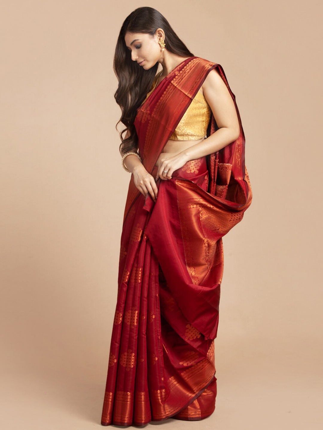 

HOUSE OF BEGUM Ethnic Motif Woven Design Zari Organza Banarasi Saree, Maroon