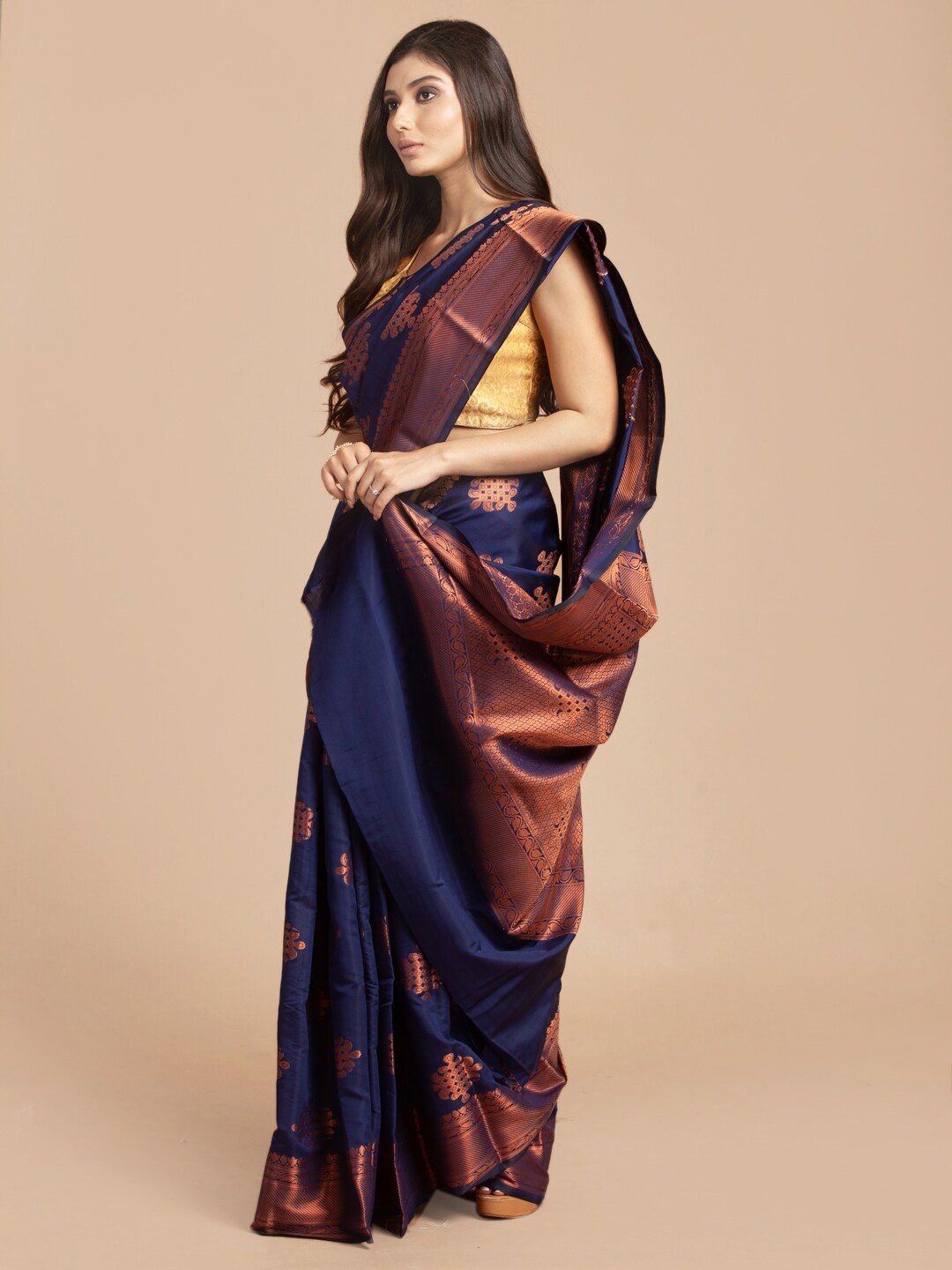 

HOUSE OF BEGUM Ethnic Motif Zari Organza Banarasi Saree With Blouse Piece, Blue
